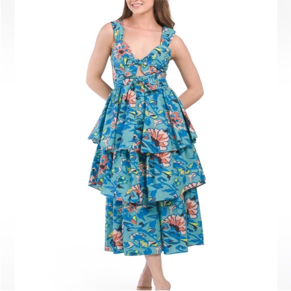 Cleobella Blue Floral Tiered Midi Dress